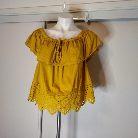 MADEWELL Yellow Eyelet Balcony Top size L - Picture 6 of 8